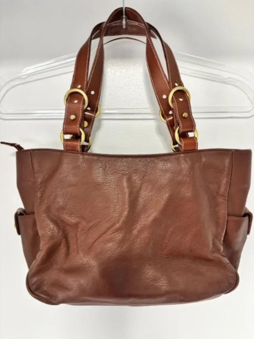 Lauren Ralph Lauren Brown Pebbled Leather Tote Shoulder Bag Brass Hardware